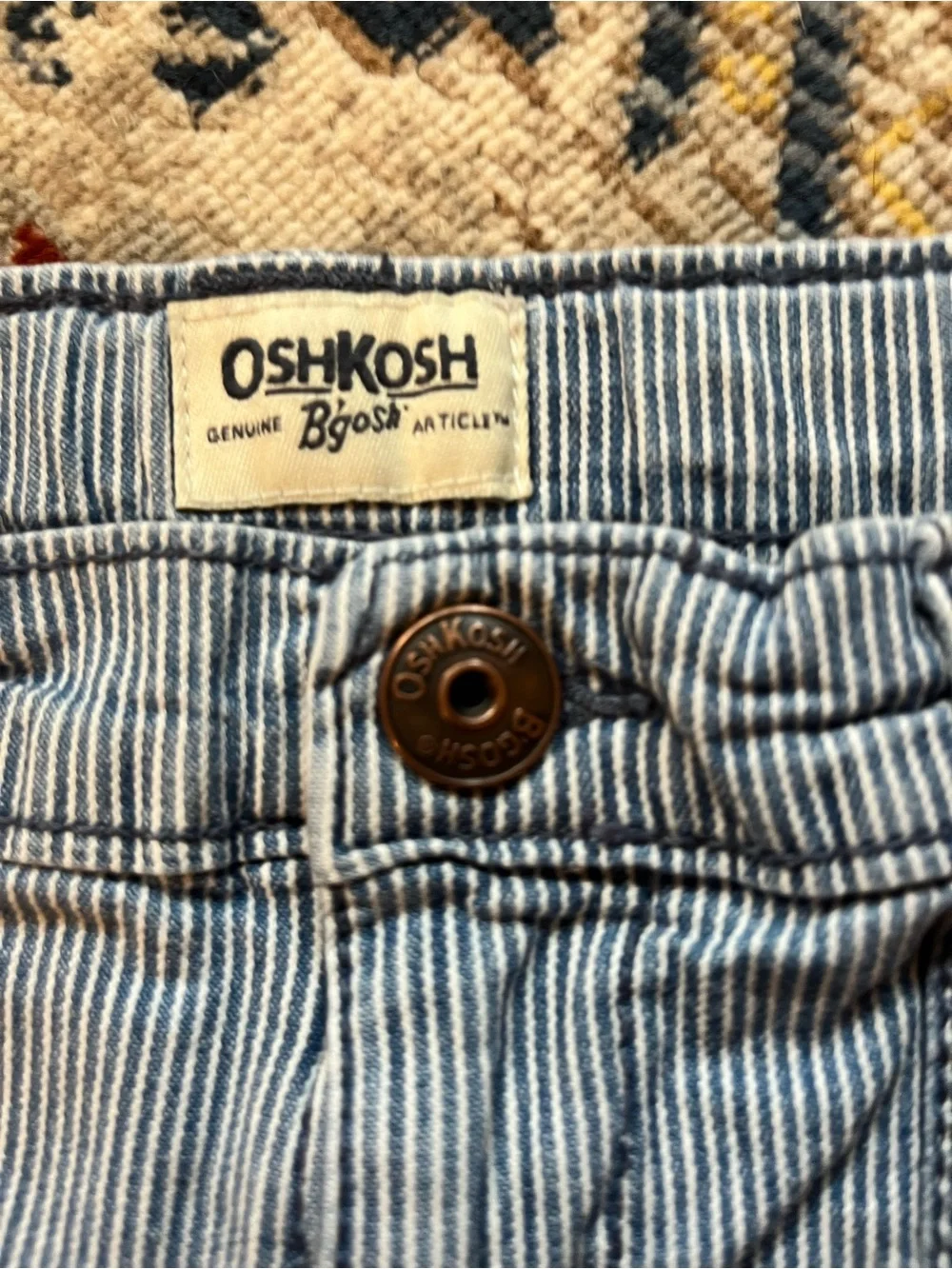 Oshkosh B’gosh Size 6 Hickory Navy Striped Pants, Adjustable Waist Cotton